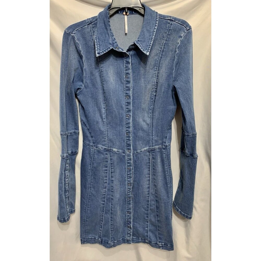 Free People Denim Dress XS Long Sleeves Snap Front